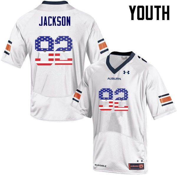 Youth Auburn Tigers #92 Alec Jackson USA Flag Fashion White College Stitched Football Jersey